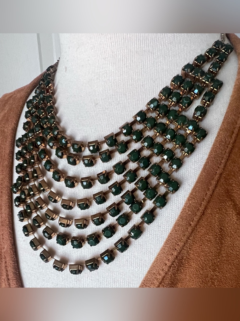 Statement Multi-Strand Green and Gold Necklace
